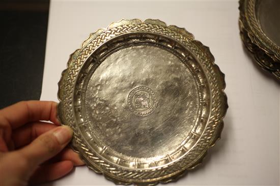 Two sets of three late 19th/early 20th century North Indian do-decagonal silver bowls & 6 dishes/stands, 51 oz.